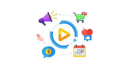 Video Marketing Strategy: Play Button with Icons.