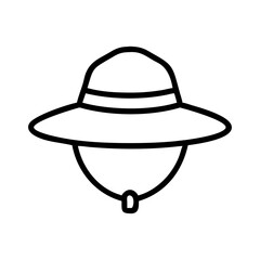Pith helmet outline vector illustration, safari hat drawing, tropical sun hat icon, explorer headwear