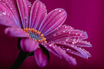 Gerbera avec gouttes de rosée en gros plan