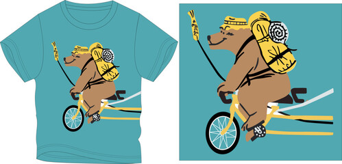 Adventure Bear on Bike t-shirt graphic design vector illustration