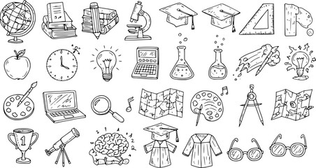 Hand-Drawn Back to School Doodle Set: Education, Science, and Learning Vector Illustration