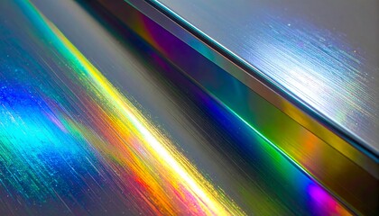 Diagonal iridescent surface with colorful light reflections and metallic texture