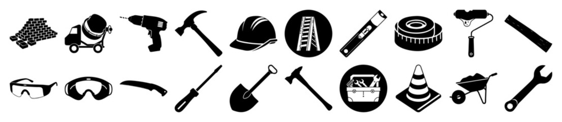 Vector art of collection of construction and diy tools and equipment icons