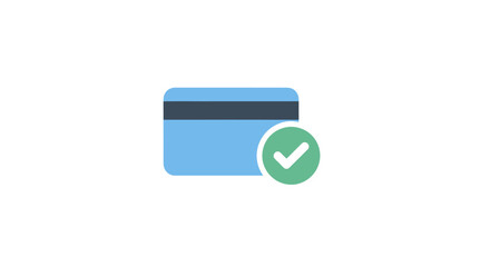 Blue credit card icon with a green checkmark symbol for successful payment confirmation.