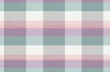 Soft plaid textile pattern with pastel purple, green, and pink stripes. Cozy woven fabric texture repeats, ideal for home decor or apparel design.