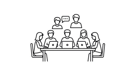 Collaborative Team Working on Laptops at a Table.