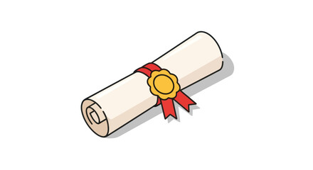 Rolled Diploma Certificate with Red Ribbon and Golden Seal.