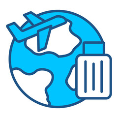 Tourism Icon In Blue Monochrome Flat Design, Vector Illustration