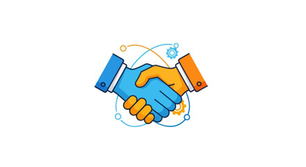 Colorful Cartoon Handshake Illustration Symbolizing Business Agreement and Partnership.