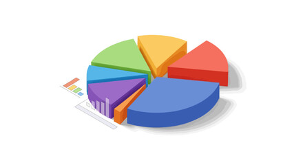 Colorful segmented 3D pie chart for business analytics and statistics.