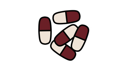 Capsules Medication: Maroon and White Pill Set on transparent Background, Pharmaceutical Drugs, Vitamin, Antibiotics, Healthcare, Medical Treatment, Vector Illustration