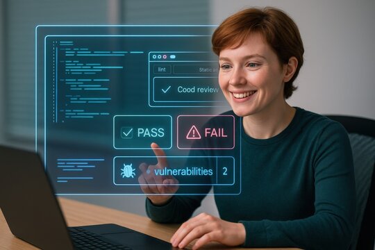 Code review process for software development office setting digital interface professional environment close-up view cybersecurity vulnerabilities