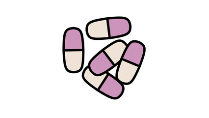 Pill Capsules Illustration: Medicine, Healthcare, and Pharmaceuticals Concept on transparent Background - Pink, Beige, and Black Outline