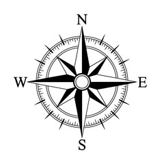 Detailed Black and White Compass Rose Illustration Navigational Tool for Direction and Exploration in Vector Format