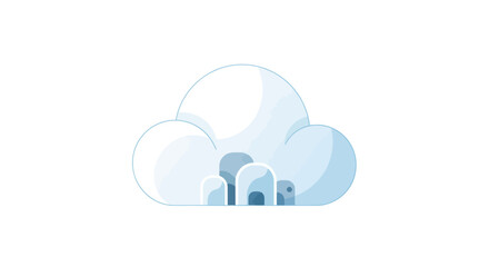 Stylized White and Blue Cloud with Falling Raindrops.
