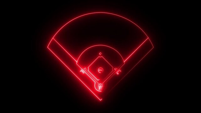 baseball field icon animation on black background .futuristic digital icon video of a high-tech baseball field .4k motion graphics .