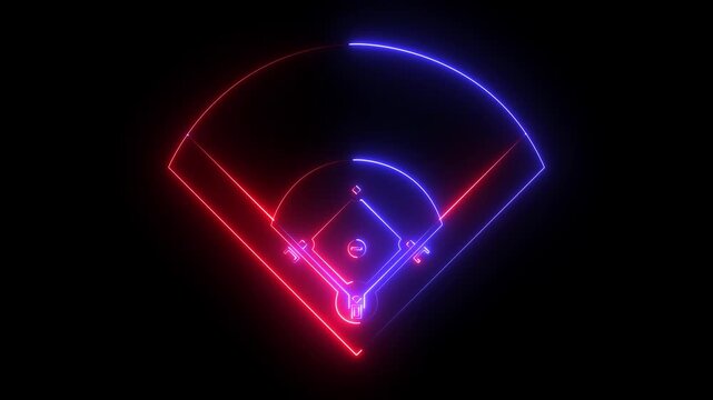 baseball field icon animation on black background .futuristic digital icon video of a high-tech baseball field .4k motion graphics .