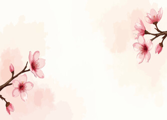 Delicate hand-drawn watercolor with blooming sakura flowers