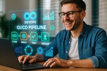 Devops ci/cd pipeline implementation modern office digital illustration professional environment engaging viewpoint technology integration