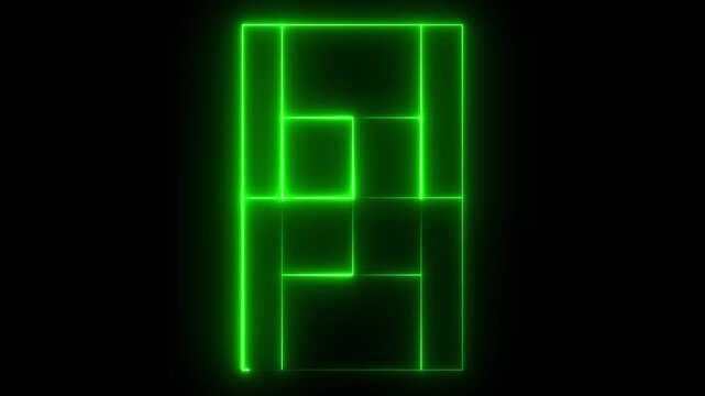  tennis court icon animation on black background .futuristic digital icon video of a high-tech  tennis court .4k motion graphics .