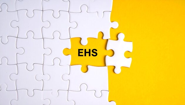 A white jigsaw puzzle with one piece missing, revealing the text "EHS