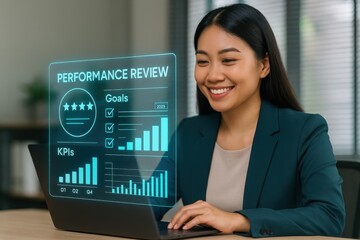 Performance review meeting highlights virtual analytics office workspace digital report professional environment engaging viewpoint business strategy