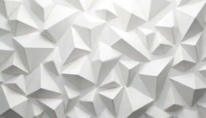 Fototapeta premium White abstract geometric texture shows many triangular pyramid shapes. Create seamless 3D pattern on wall surface. Modern clean background great for design project. Offers visual depth, style.