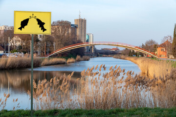 Lake fishing. Fishing spot in the city.