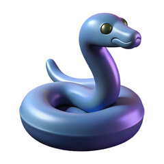 Naklejka premium 3d icon of cute blue cartoon snake on a float, isolated on transparent background