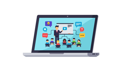 Online Presentation on Laptop Screen with Speaker and Audience.