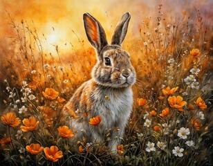  Portrait de Lapin au Soleil Levant
