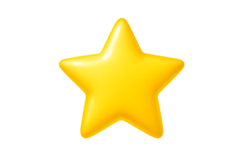 A single bright yellow star shape isolated on transparent background