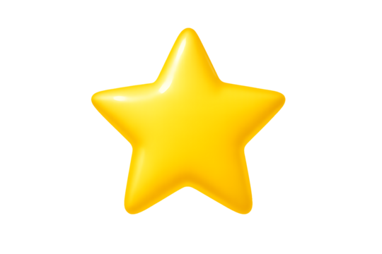 A single bright yellow star shape isolated on transparent background