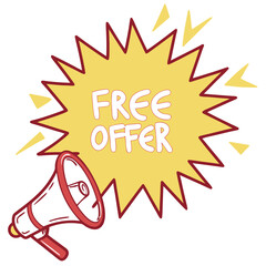 Yellow burst badge with red megaphone offer