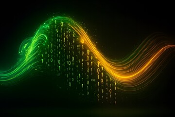 Abstract Digital Binary Code Background with Glowing Streams of Light