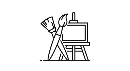 Artistic Easel with Paintbrushes Icon.