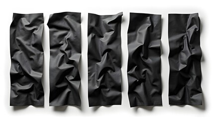Five textured black panels arranged in a row on a white background.