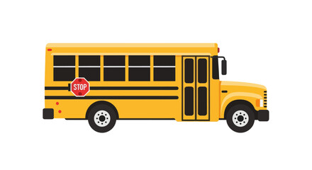 Yellow School Bus with Stop Sign Side View.