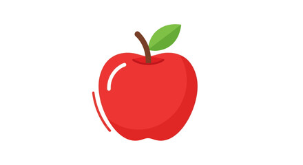 Vibrant Red Apple Illustration with Green Leaf and Stem.