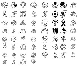 Minimal Line Icons Set &ndash; Compassion, Care, Unity, Health & Charity