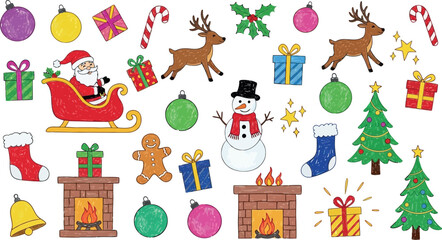 Vector art of christmas themed cartoon icons and symbols