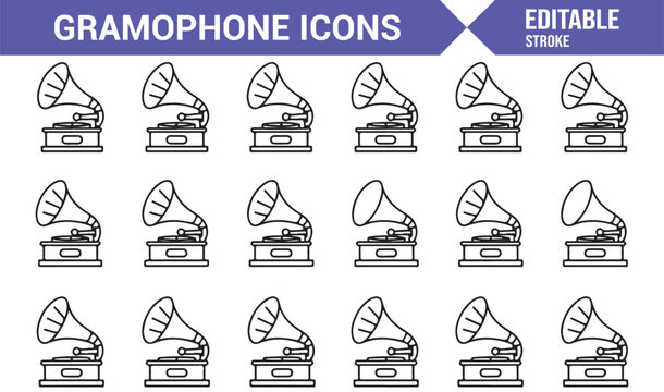 Collection of antique phonograph vector symbols for nostalgic audio themes