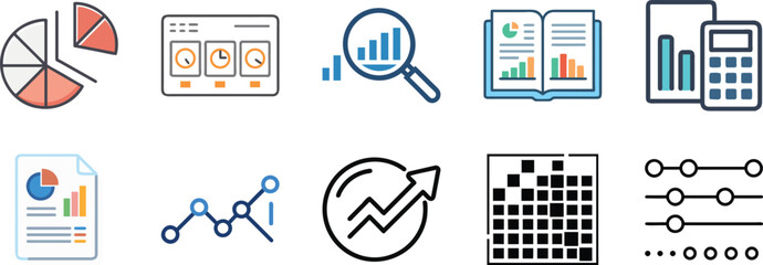 Diverse financial analytics and data visualization tools and chart representations