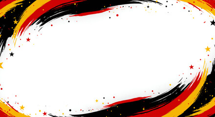 Illustration of abstract grunge frame with german flag colors and stars, isolated on white background