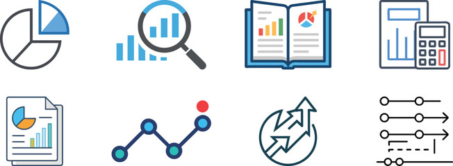 Collection of statistical graphs and financial analysis, data visualization business analytics