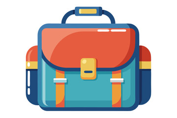 Orange and blue satchel bag featuring a handle with yellow details is showcased