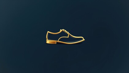 Elegant dark blue oxford shoe with gold trim and sole. Visual logo for men footwear brand or shoe repair services. Classic formal footwear design.