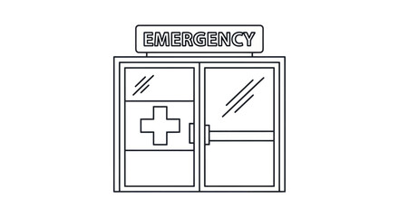 Emergency Room Entrance with Medical Cross Symbol and Sign.