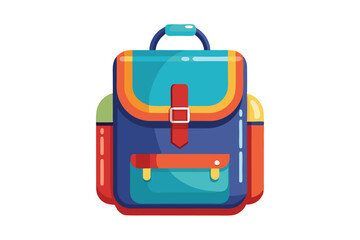 The stylized backpack shows vibrant colors and a classic shape against a white backdrop