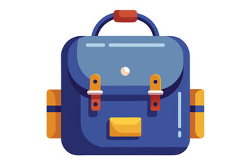 Blue rucksack with yellow pockets sits against a white background in a flat design